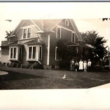 c1920s Adorable Family & Bunny RPPC Rabbit Modern Victorian House Photo Vtg A192 picture