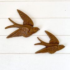 Vintage Faux Wood Bird Wall Hanging Set of 2 Swallows Burwood Midcentury MCM picture