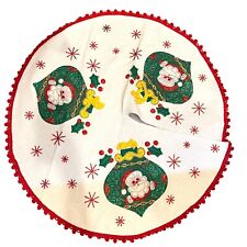 Vintage Felt Christmas Tree Skirt Sequin Embroidered Santa Green Ornament Red picture