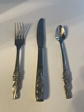 Vintage Oneida Community Stainless Childs Infant Rabbit Bunny Fork Knife Spoon picture