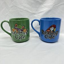 VINTAGE 1999 Rainforest Cafe Mugs Cha Cha Tree Frog Rio Parrot Green Blue 16 oz picture
