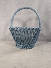 Vintage Large Round Blue Wicker Easter Basket with Handle 5
