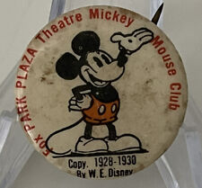 1928-1930 Mickey Mouse Club Pin Back Button Fox Park Plaza Theatre Antique RARE picture