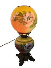 Antique GWTW Hurricane Oil Table Lamp Electric 1 Light Floral Painted Brass picture