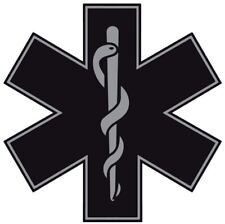 2 Inch Reflective Black Subdued Star Of Life EMS EMT Paramedic Vinyl Sticker picture