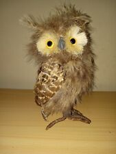 Realistic Decorative Feathered Owl  7.5 In Tall Collector Item Yellow Eyes  picture