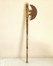 19c Vintage Original Old Unique Shape Axe Fitted In Original Wooden Stick W265 picture