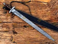 Hand Forged Damascus Steel Medieval / Viking Sword With Leather Sheath. picture