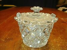  Antique 19th C. Anglo Irish Heavy Cut Glass Cvd Jar in Lace Cross Hatch Pattern picture