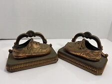 Vintage Bronze baby shoes book ends Metal Rare picture