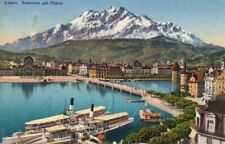 Luzern, Switzerland - Bridge and Mt. Pilatus / 1933 Color POSTCARD Collectible picture
