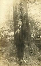 RPPC Young Man with News Boy Hat Cap in front of Tree 1920's Postcard picture