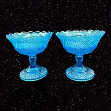 Vintage Blue Drinking Goblet Set 2 pcs Art Glass Compote Decorated 4.5”T 4.5”W picture