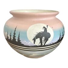 Navajo Etched Pottery Signed Vase Southwestern Sunset Weary Warrior picture