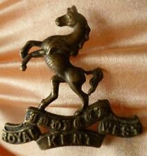 Royal West Kent Regiment Cap Badge All BRASS 2 Lugs ANTIQUE Original - RARE picture