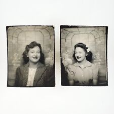 Young Woman Photobooth Snapshot Pair 1940s Pretty Girl Greenhouse Photo A4356 picture