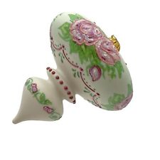 Rhyn-Rivet hand painted floral Christmas tree ornament porcelain turnip shape picture