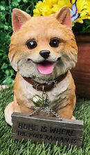 Adorable Pet Pal Pomeranian Puppy Dog With Jingle Collar And Plank Sign Statue picture