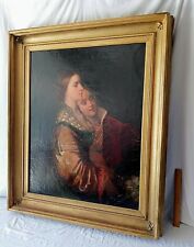 Antique Large Oil Painting Portrait Two Italian Renaissance Era Women Signed Art picture