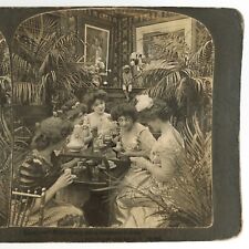 Tea Party Women Gossiping Stereoview c1904 American Stereoscopic Piano Art H1093 picture