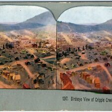 c1900s Cripple Creek, Colorado Birds Eye View Aerial CO Litho Photo Stereo V6 picture