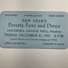1937 Haverhill Massachusetts Grange Hall New Year's Poverty Party & Dance Ticket picture
