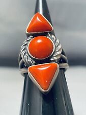 EYE CATCHING VINTAGE NAVAJO CORAL STERLING SILVER RING picture