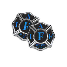 IAFF Sticker Decals 2 pack Firefighter Intl Maltese Cross Black w Blue 4
