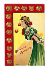 c1910 Halloween Postcard Woman Bobbing For Apples Embossed picture