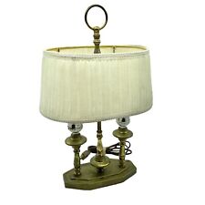 Vintage Small Brass Bouillotte Two Armed Table Lamp w/ Shade TESTED & WORKING picture