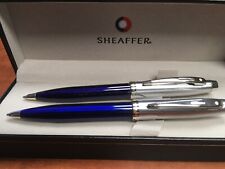 Sheaffer 100 Brushed Chrome/Blue Enamel Ballpoint Pen/0.7mm Pencil Set picture