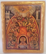Pentecost Descent of The Holy Spirit Byzantine Greek Orthodox Icon on Wood 152pt picture