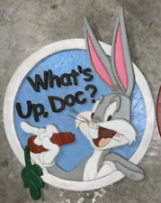 Vintage LOONEY TOONS GLAZED Carved Wood WALL ART Bugs Bunny - WHAT’S UP DOC? picture