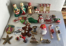 Lot Of 24 Vintage Christmas Tree Ornaments Farmhouse Stuffed Wooden & More picture