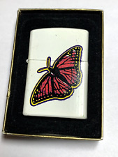 NOS UNBRANDED WHITE LIGHTER with COLORFUL BUTTERFLY picture