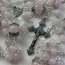 Elegant Rosary Rosary Sterling Silver Art Nouveau Crucifix Rose Quartz Beads picture