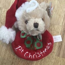 Bearington Babys First Christmas Bear Mini Plush Soft Rattle Ring Stuffed Animal picture