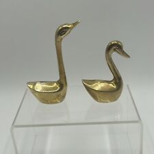 Vintage Pair Solid Brass Swans Figurines Mid Century Set (2) Made in Korea picture