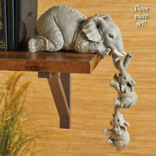 3X Resin Elephant Sitter Figurines Mother+2 Babies Hanging Off Edge US Stock picture