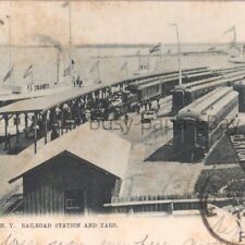 Antique 1905 Railroad Train Station And Yard Clayton New York Postcard picture