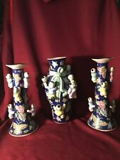 Rare Vintage Chinese Fertility Vase and matching Candleholders (2), Blue  picture