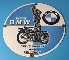 Vintage BMW Sign - Porcelain Metal Motorcycle Sign - Gas Pump Service Auto Sign picture
