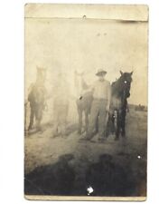 c1900s Two Men With Three Horses Dapper RPPC Real Photo Postcard UNPOSTED picture