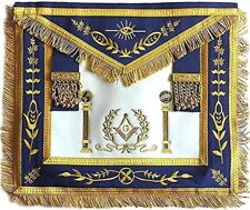 Navy Blue Apron Master Mason Square G & Pillars Freemasons Gold Fringe picture
