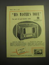 1948 H.M.V. Model 1119 and 1407 Radios Ad - His master's voice picture