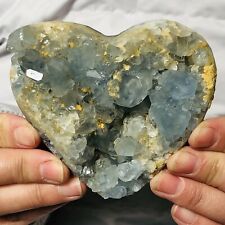 775g Natural Blue Celestite Quartz Crystal Heart Shape Geodes Rough Specimen picture