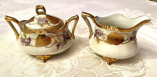 Nippon Antique Moriage Cream and Sugar Violets Heavy Gold Hand Painted c 1850-90 picture