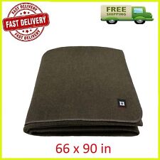 EKTOS 100% Wool Blanket, Olive Green, Warm& Heavy 5 lbs, Large Washable 66