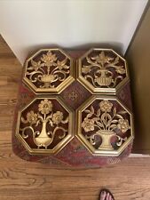 VTG Syroco 4 Gold Tone Floral Plaques-1962 picture