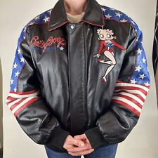 Vintage Betty Boop USA Leather Bomber Jacket American Toons Flag Adult L Large picture